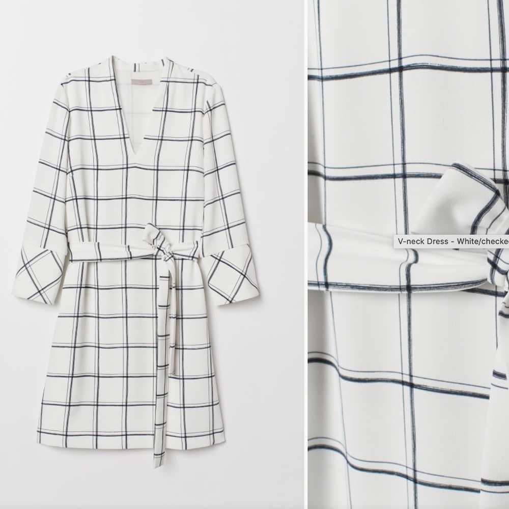 White/checked V-neck Dress